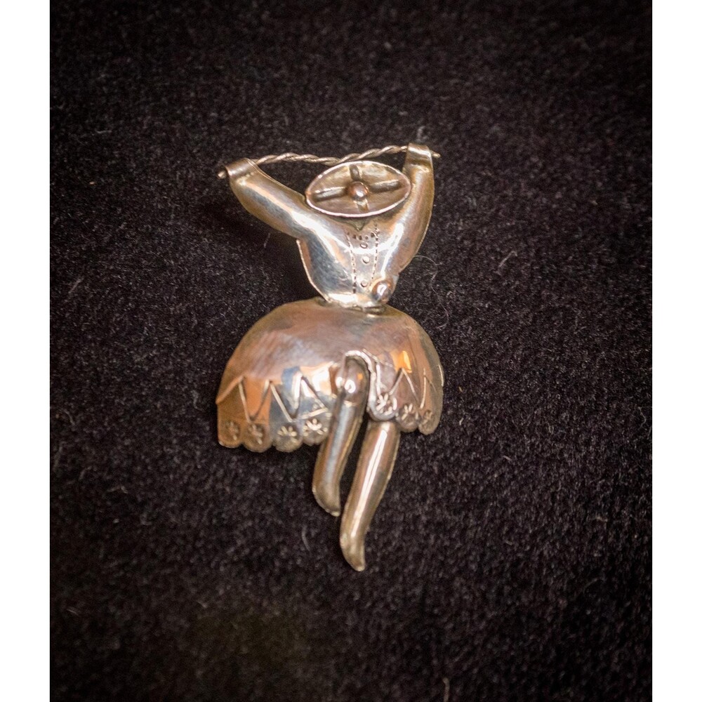 Vintage Peruvian Sterling Silver Dancer Brooch Folk Art Figural Pin Handmade